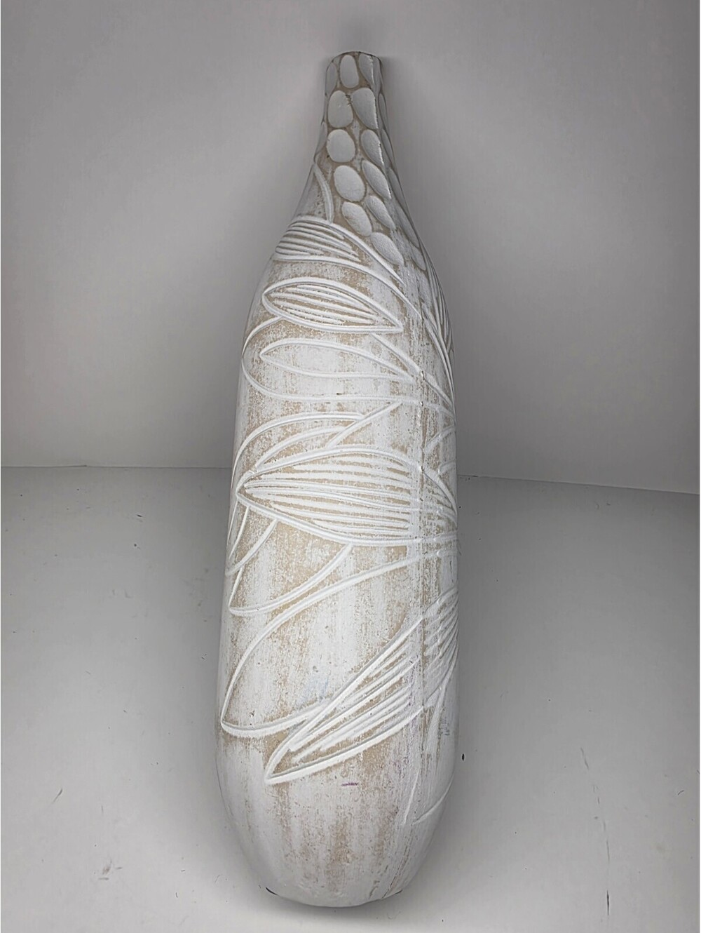 New 15” Wood Carved Vase Home Decor Rustic Country Cottage Bohemian Peasant Boho